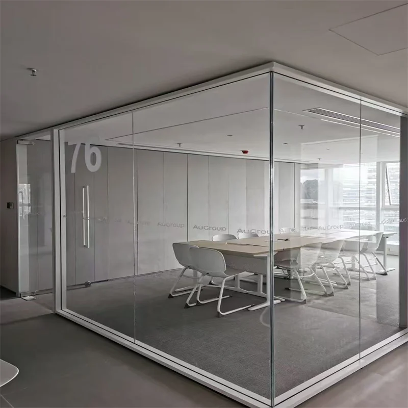 product 100mm wall thickness flat aluminum frame single glass partition with steel keel for executive offices-6