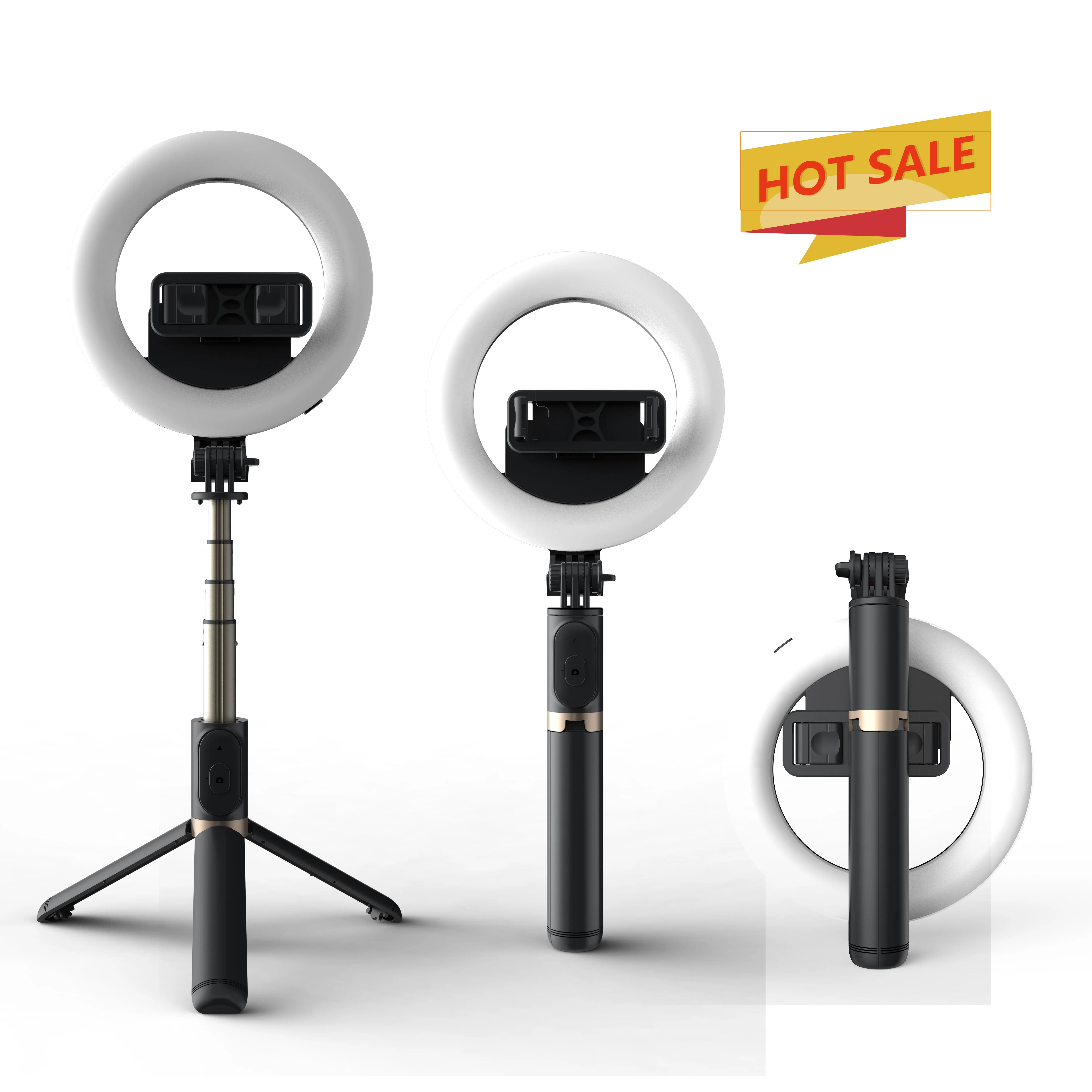 2021 New Coming 6 Inch Selfie Stick Phone Holder Tripod Selfie Ring Light With Magic Snapshot