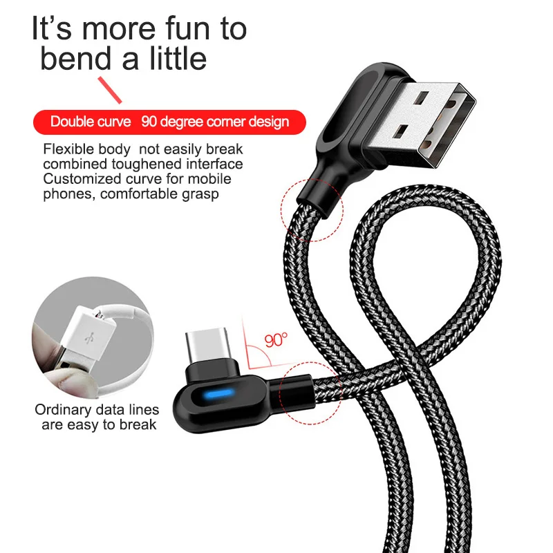 Cable USB Tipo C de 90 grados con carga rápida y luz LED para Samsung y Xiaomi - USB tipo C 90 grados carga rápida usb c cable tipo-c datos cable cargador usb-c para Samsung S8 S9 Note 9 8 Xiaomi mi8 mi6 Descripción del producto Marca PUJIMAX Nombre del producto 90 grados con luz LED Cable USB de tipo c Material TPE+Nylon trenzado Conector USB tipo C Paquete Envase de plástico Número de modelo PJW2203 Color Negro,Rojo Longitud 0,25M,1M,2M  
  Sin sobrecalentamiento durante la carga</p>
Más cómodo, carga mientras juegas, carga realmente rápida, no daña la batería Es más divertido doblarse un poco</p>
Cuerpo flexible que no se rompe fácilmente interfaz endurecida combinada 
Curva personalizada para teléfonos móviles, agarre cómodo Ralentiza la corriente cuando la batería está completamente cargada, evita la sobrecarga y alarga la vida de la batería Embalaje y envío    
 
  360 group