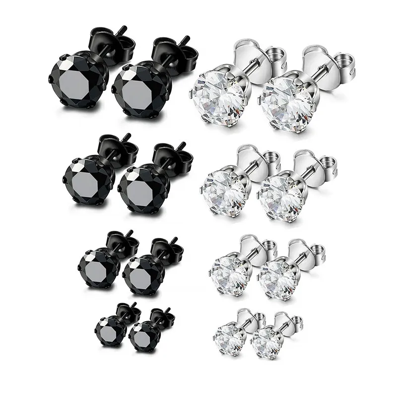 Stainless Steel Butterfly Button Cubic Zircon CZ Ear Studs 18K Gold Plated Women Earrings Jewelry