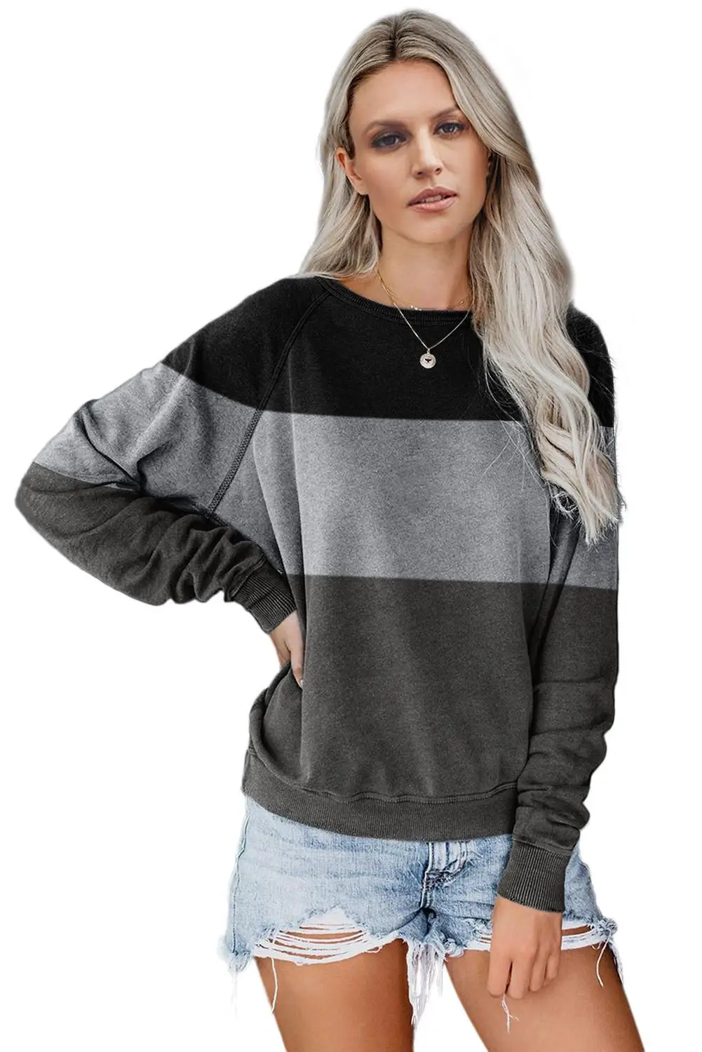 ribbed cuffs crewneck pullover high quality women sweatshirt