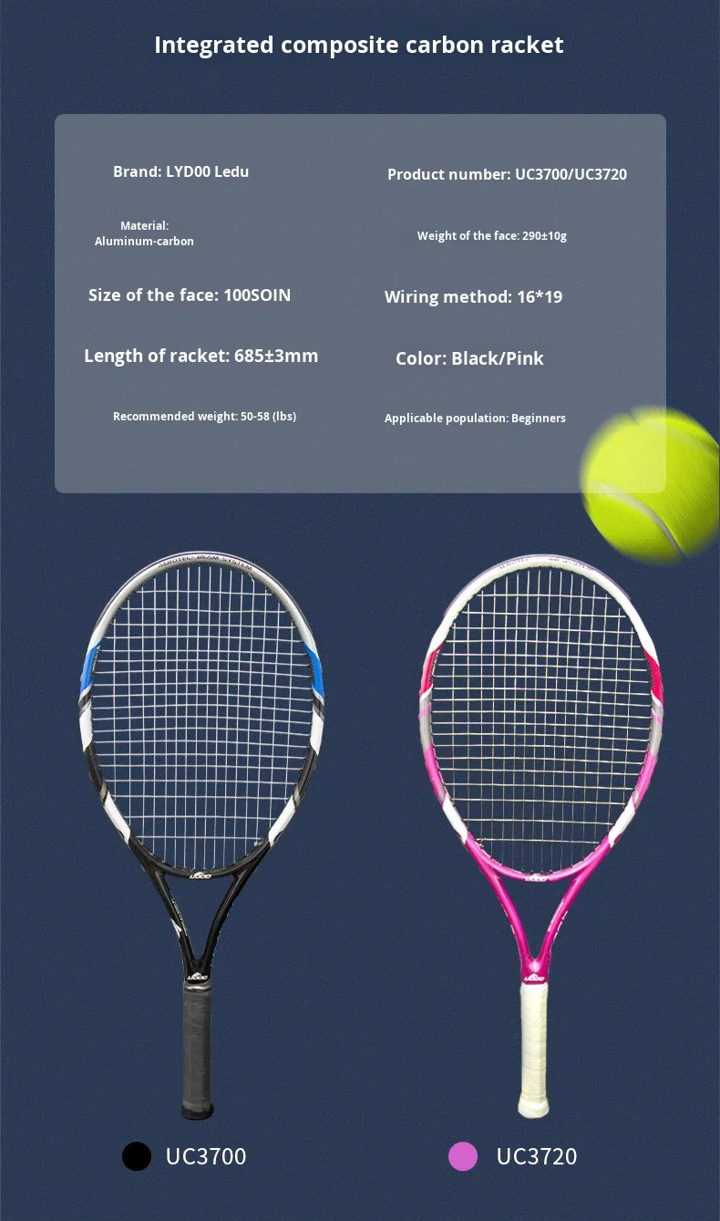 Racket Without Net Professional Tennis Racket Carbon Fiber & Nylon Ultra-light Durable ...