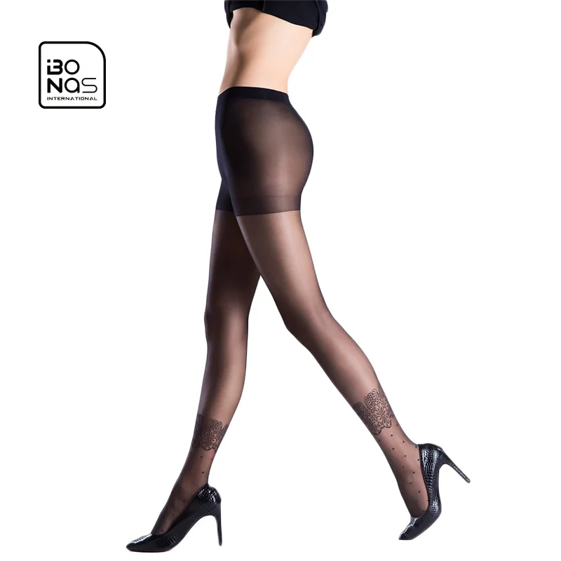 
BONAS 2021 Fashion Dot Customized Full Jacquard Lady Sheer Black Pantyhose Women Tights Patterned 