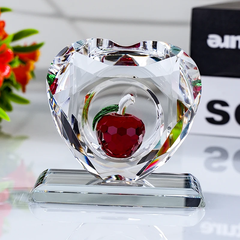 Small Crystal Glass Heart & Apple Model Polished Craft for Love Souvenir Birthday & Wedding Decor K9 Model factory