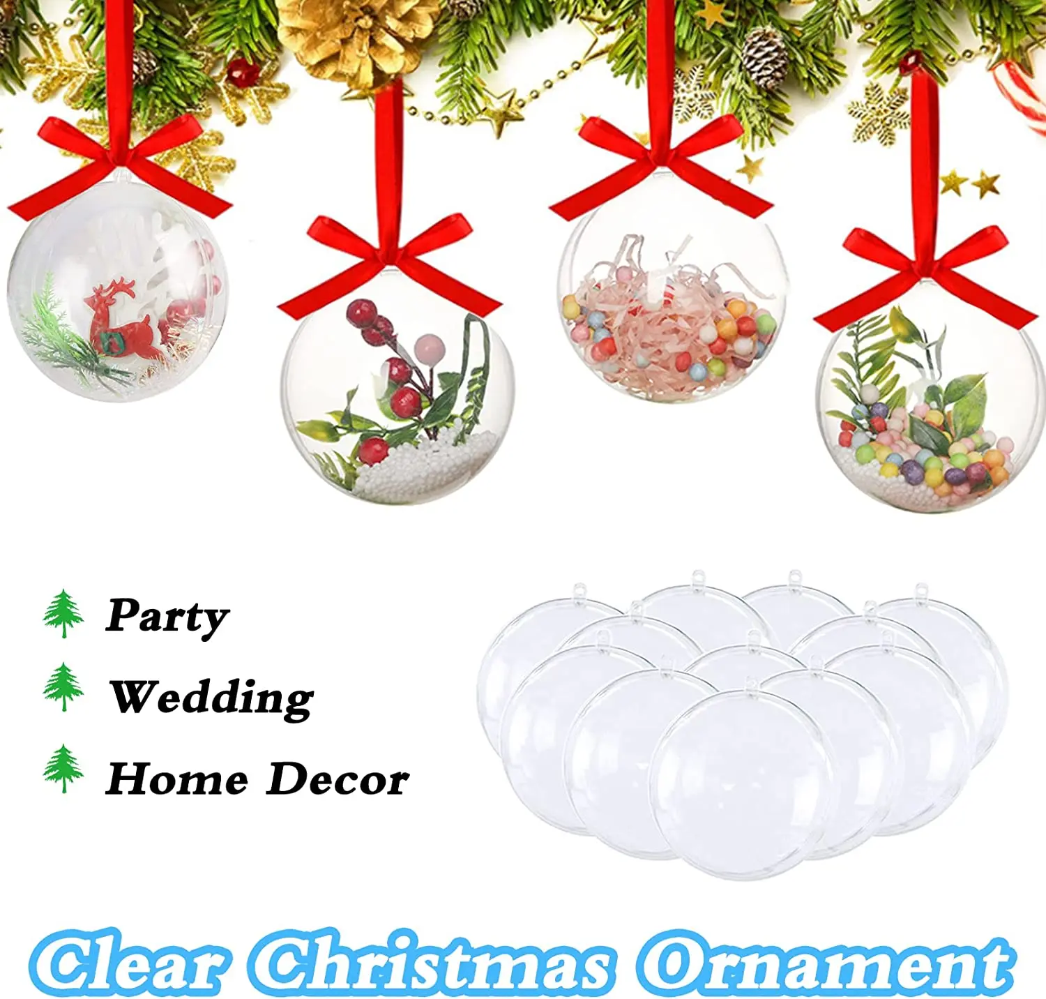 Clear Plastic Fillable Ornaments,Transparent Diy Craft Ball,Clear Diy