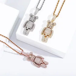 Hip Hop Claw Setting AAA+ CZ Stone Bling Iced Out Cute Cartoon Bear Doll Pendants Necklaces for Women Men Rapper Jewelry Gift