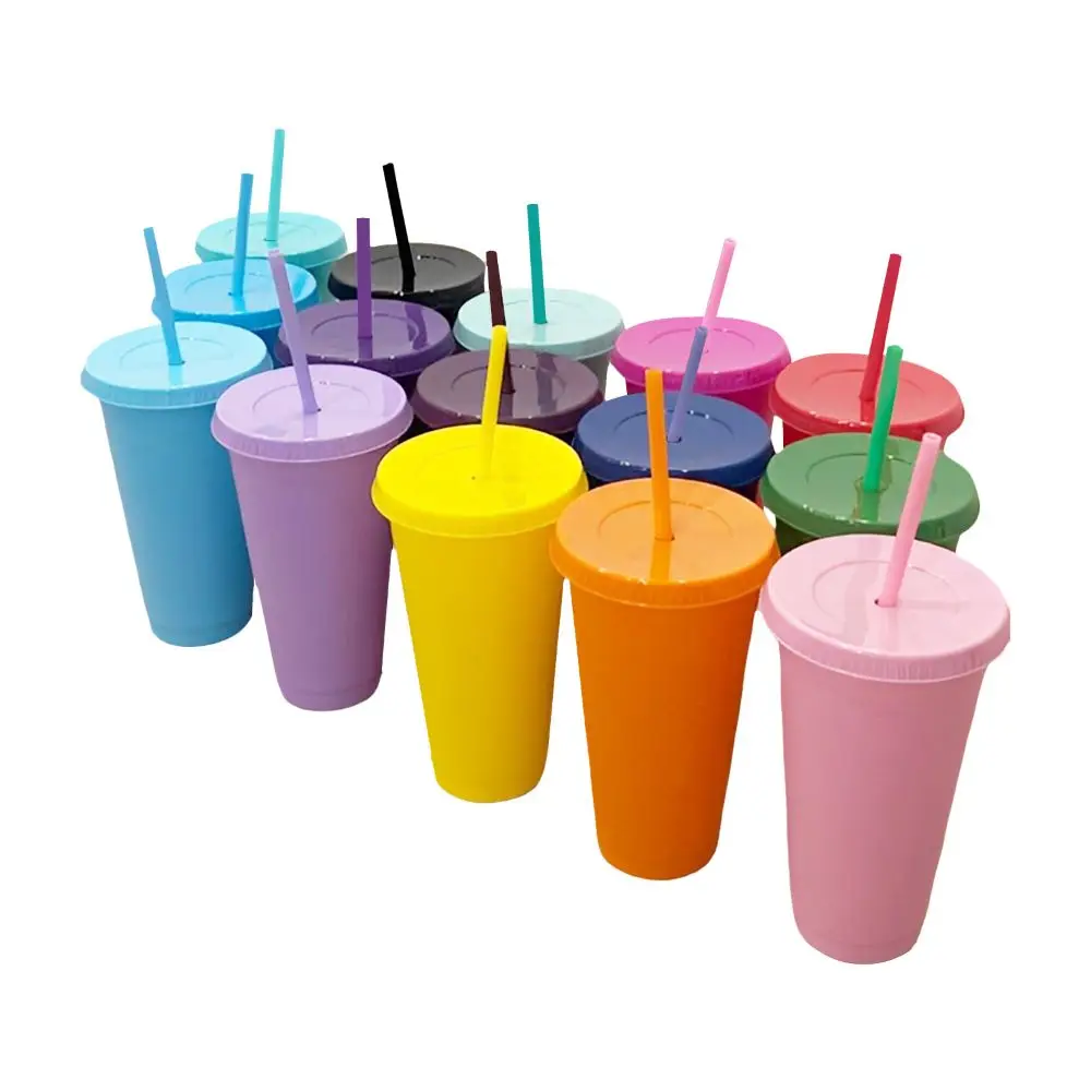 24oz Plastic Straw Cup Largecapacity Transparent Drink Milk Tea Cup