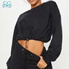 Best quality black pullover long sleeve sweat crop tops woman