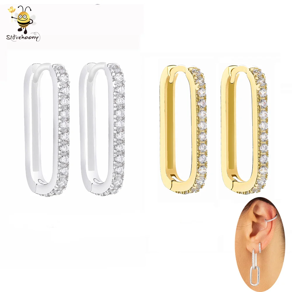 

2020 Colorful Cubic Zirconia Jewelry Safety Pin Silver Filled Huggies Cartilage Hoop Earrings For Women, Silver/18 gold plated