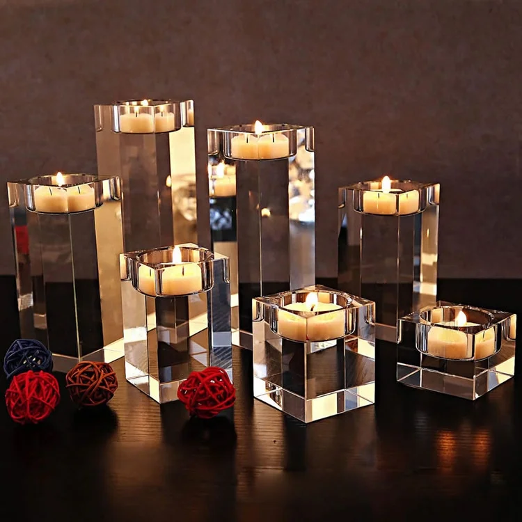 Mhz155 Candle Holder Clear Glass Crystal Tealight Stand Candlestick