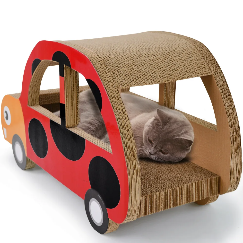 OEM ODM highly welcome High quality Car shape scratcher for cat corrugated paper cat rest car house Ladybug pet house Alibaba