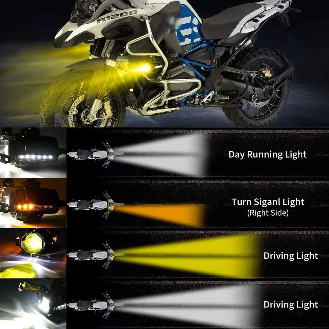 40w Motorcycle Led Auxiliary Lighting System With Drl Turn Signal For