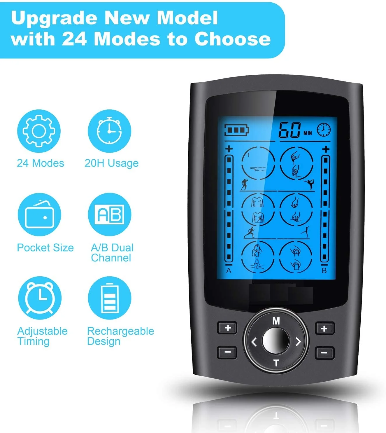 Dual Channel Tens EMS Unit 24 Modes Muscle Stimulator for Pain Relief