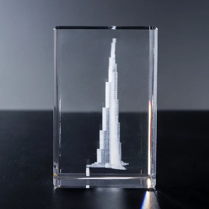 Burj Khalifa Glass 3D Crystal Cube Polished Carved Laser Printed Love Paperweight Home Decor Souvenir Gift Crystal Crafts supplier