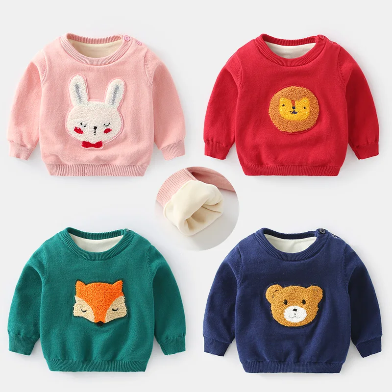 
cartoon patchwork thickening knit baby sweaters winter baby clothes kids pullovers 