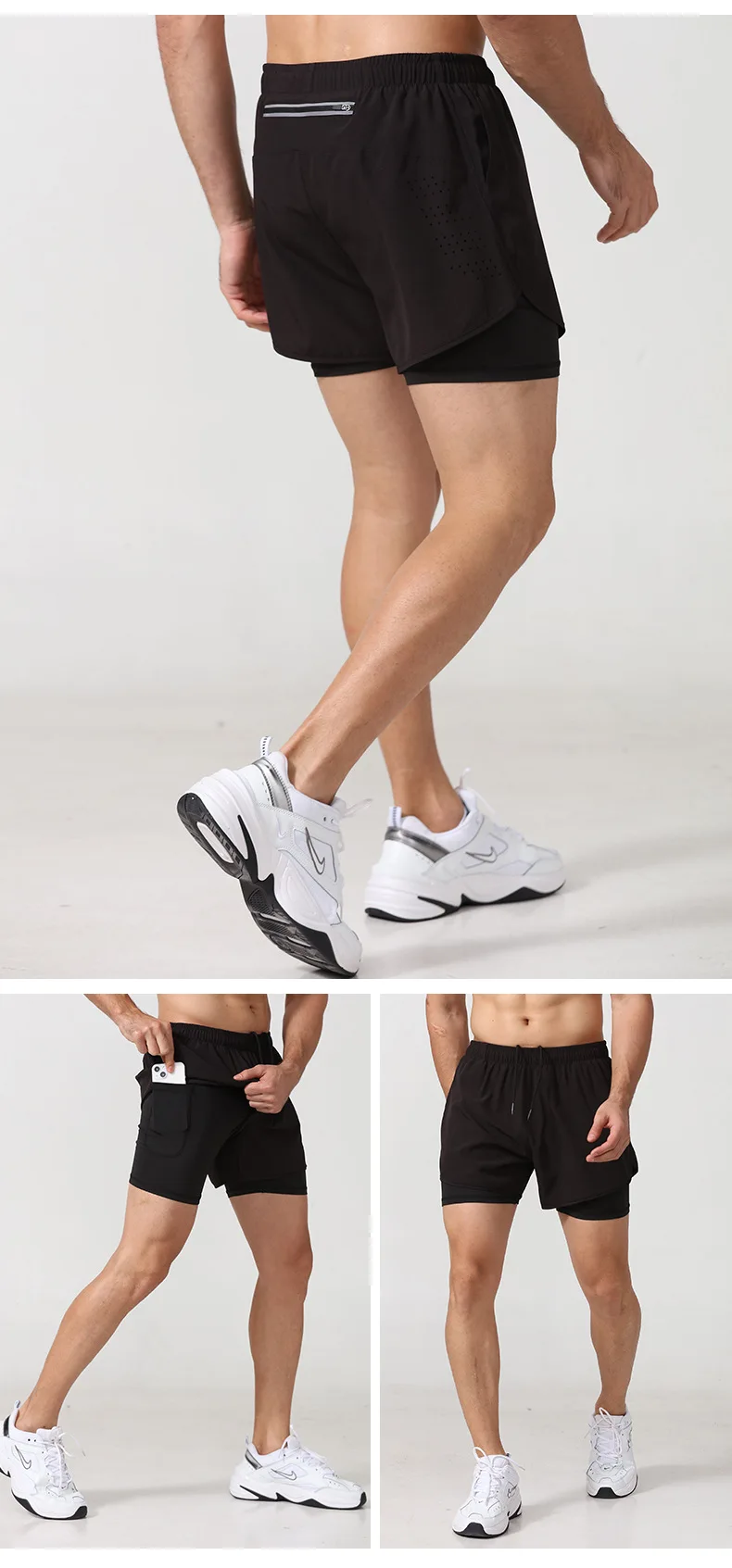 product mens summer sports shorts for gym beach double layer anti exposure marathon running fitness trunks three point design for-15