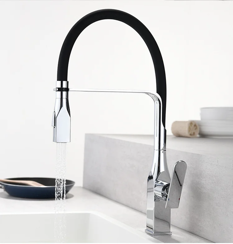 Efficient Profissional Sink Brass Best Copper Mixer Tap Square Kitchen Faucet With Pull Down Sprayer