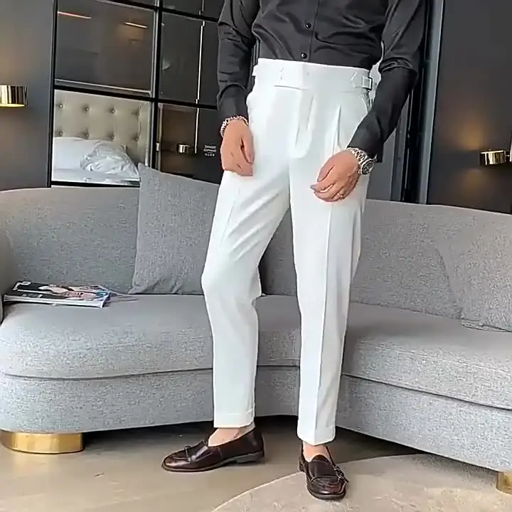 TONGYANG Stylish Business Pleated Suit Pants Trendy Fashion High Waist  Casual Slim Fit Vintage Pencil Trousers for Male Office
