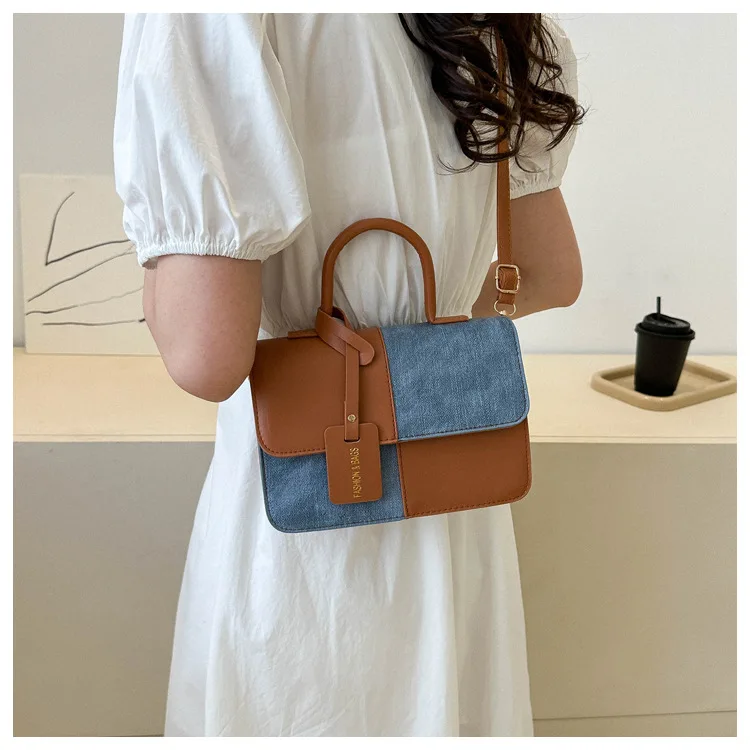 Retro Berry Block Printing Spliced Shoulder Bag