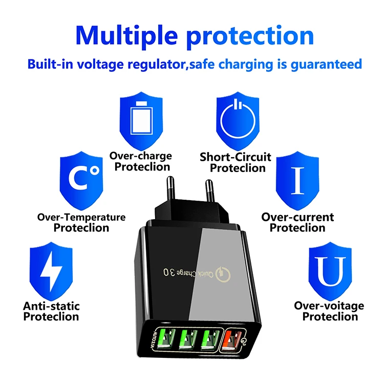 Quick Charge 3.0 Universal USB Travel Power Adapter With 4 USB Ports Charger UK