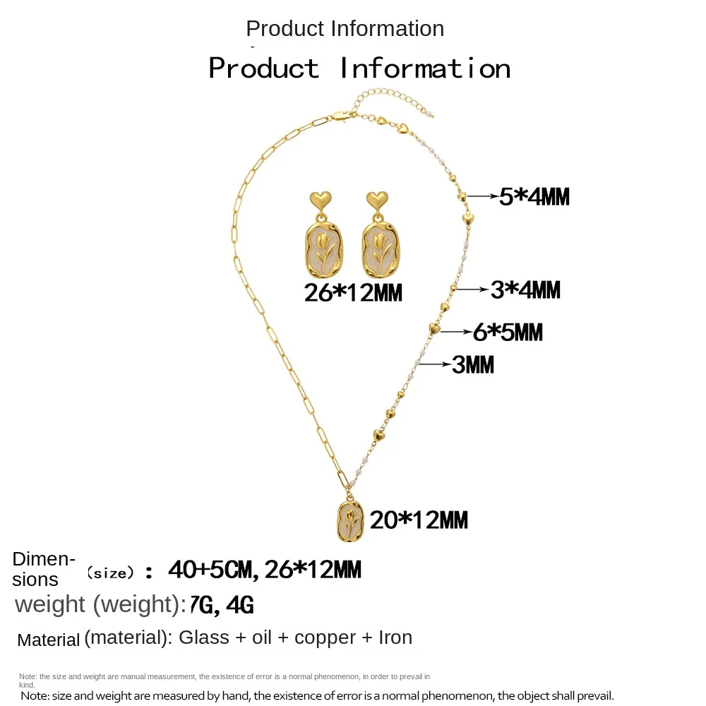 product gold plated  non fading flower earrings heart shaped chain style pearl collar chain womens fashion pendant necklace-0