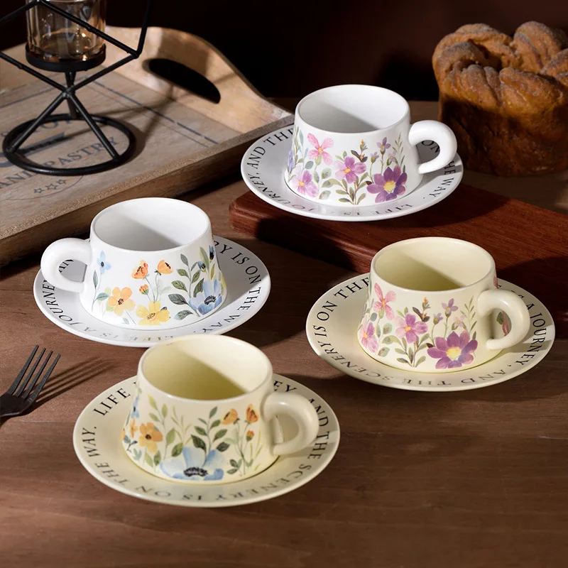 product custom exquisite durable tea cuo high end vintage floral cup saucer french retro style ceramic afternoon tea cup-4