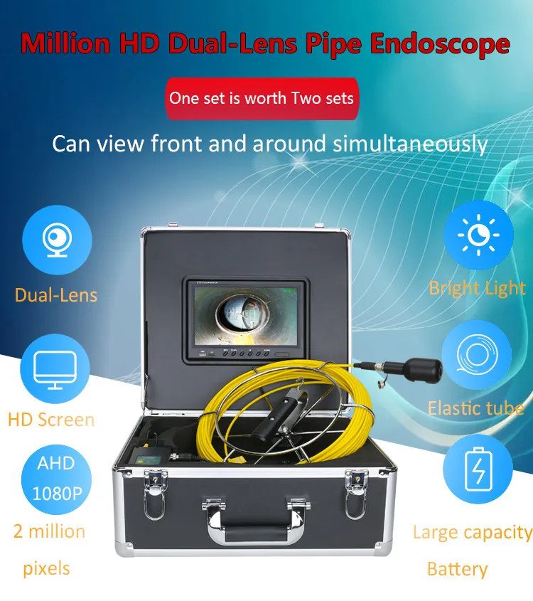 9inch Dvr 30m 1080p Hd Dual Camera Lens Drain Sewer Pipeline Industrial  Endoscope Pipe Inspection Video Camera