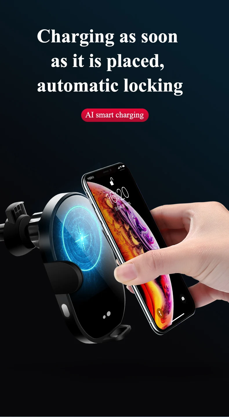 360 Rotation qi 15W Car Wireless Charger Infrared Sensor Automatic Wireless Car Mount Phone Holder Stand Gravity Air Outlet