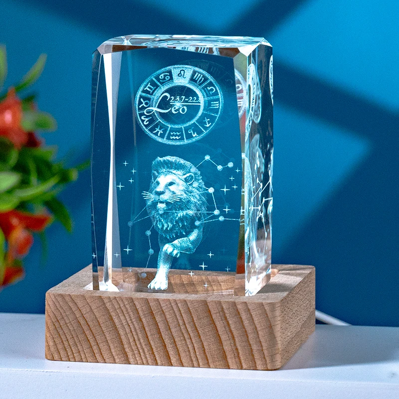 New 3D crystal block with Led Light base 12 constellations crystal paperweight for Children gifts supplier