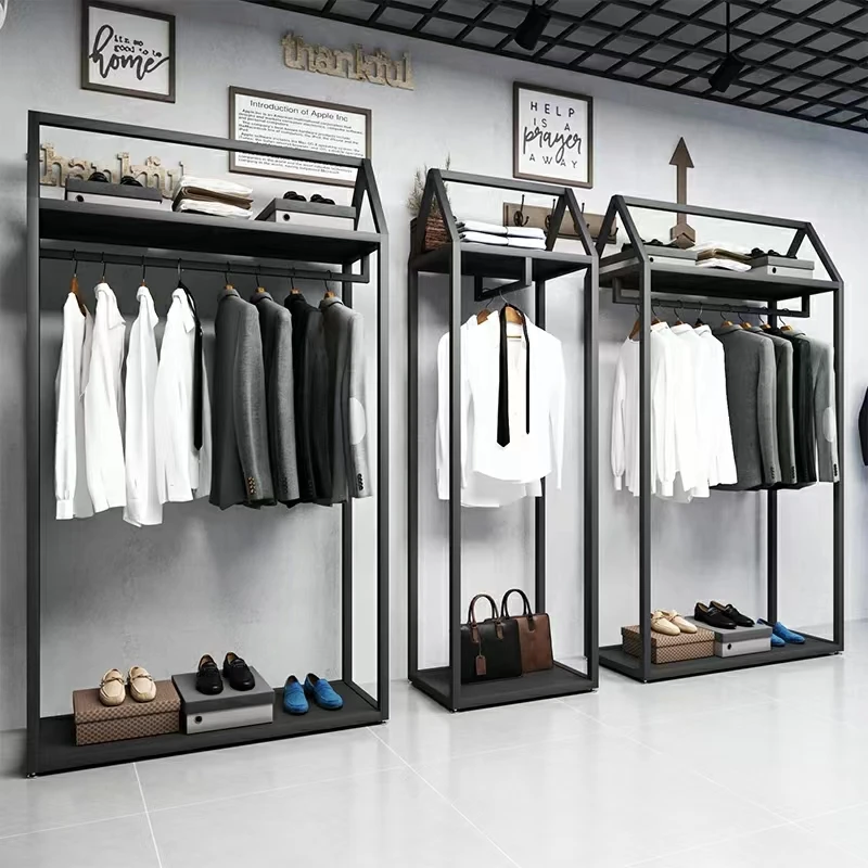 Customized Fashion Metal Shop Fitting Lady Apparel Retail Store Stand Gold Clothes Display