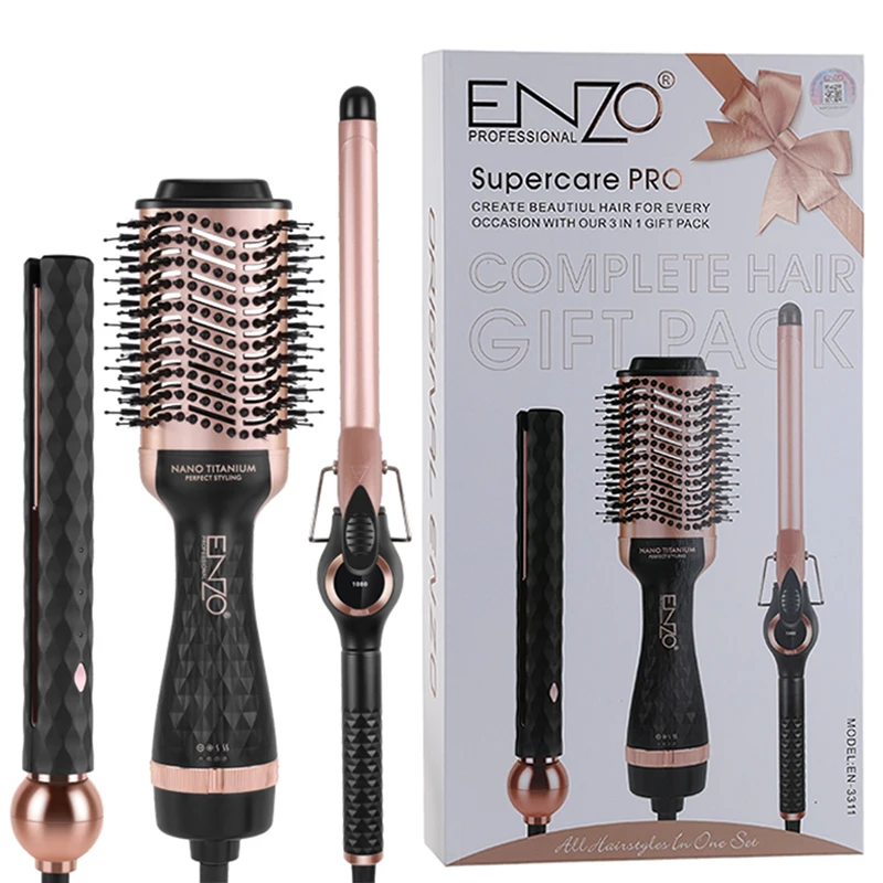 ENZO EN-3311 Electric Three-In-One Hair Comb Dryer Brush - Curly
