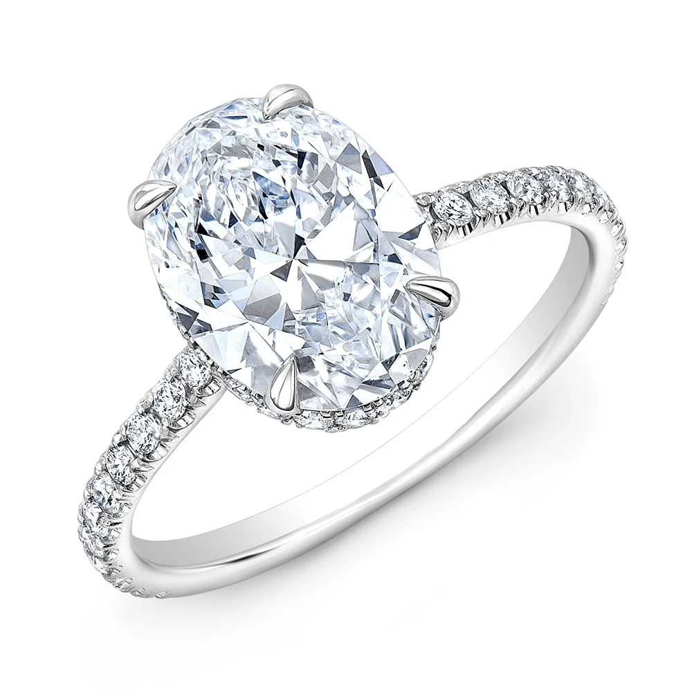 925 Sterling Silver Jewelry 1.5 Ct. Oval Cut Hidden Under Halo Pave Diamond Engagement Ring