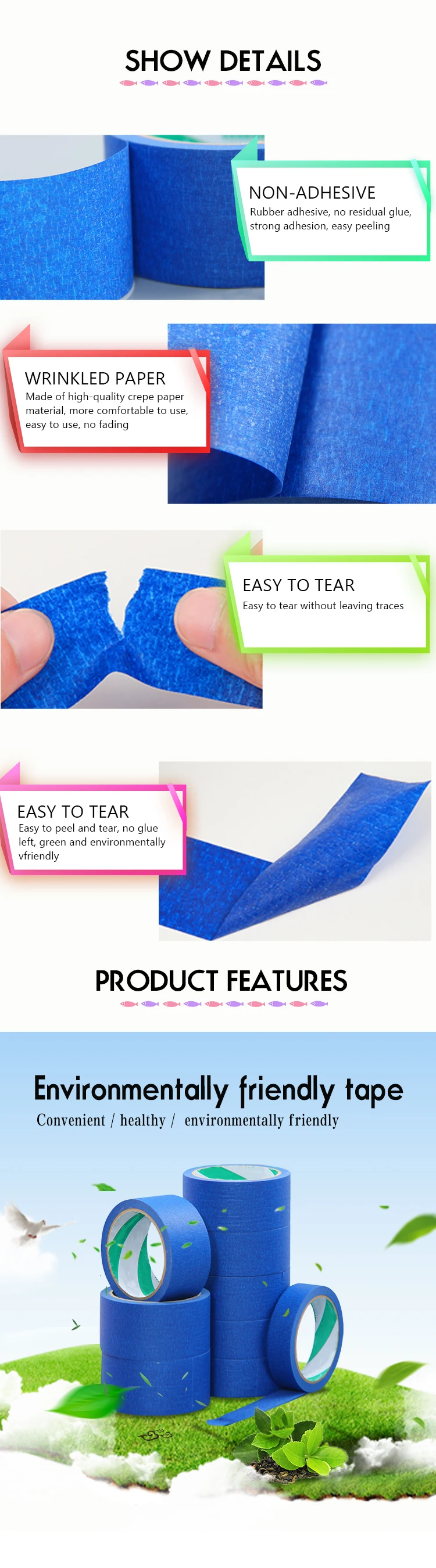 Painter Blue Paint Automotive Autobody Car Painting Rubber Adhesive Masking  Jumbo Roll glue tape 3m masking tape