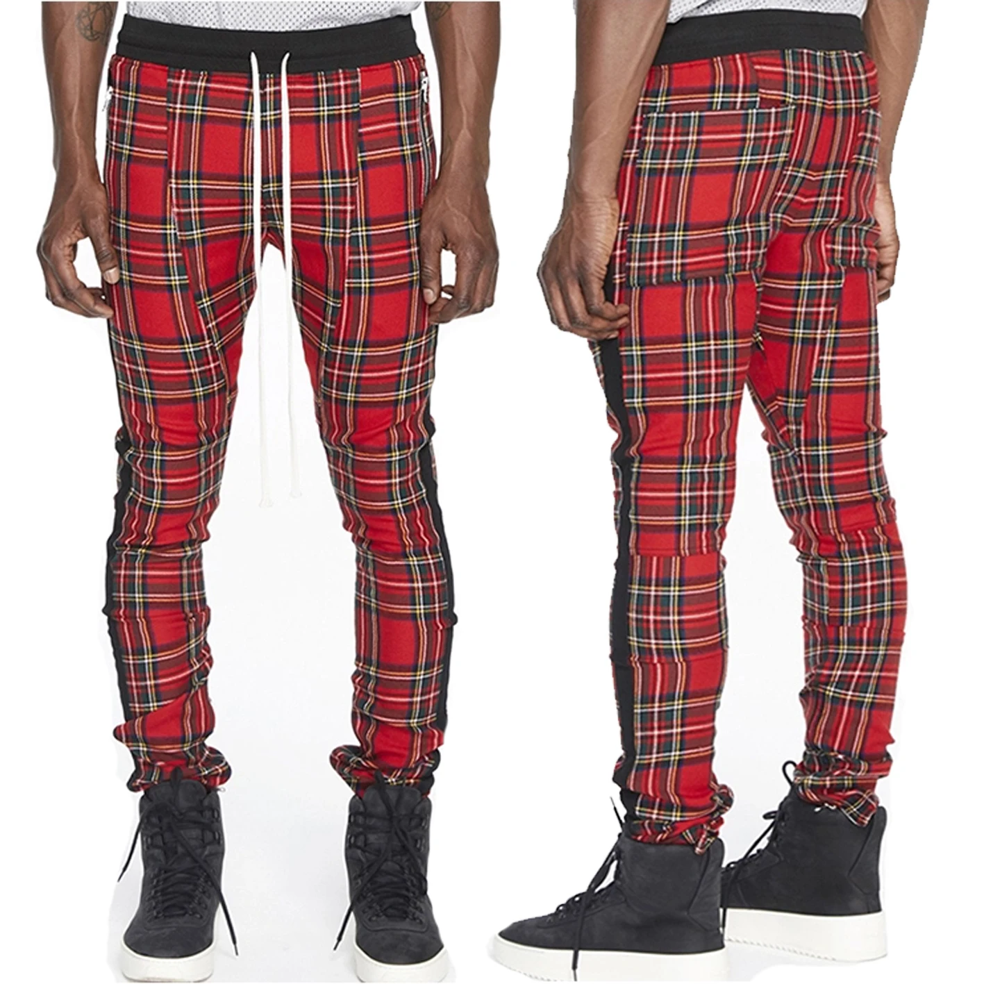 red tartan mens trousers