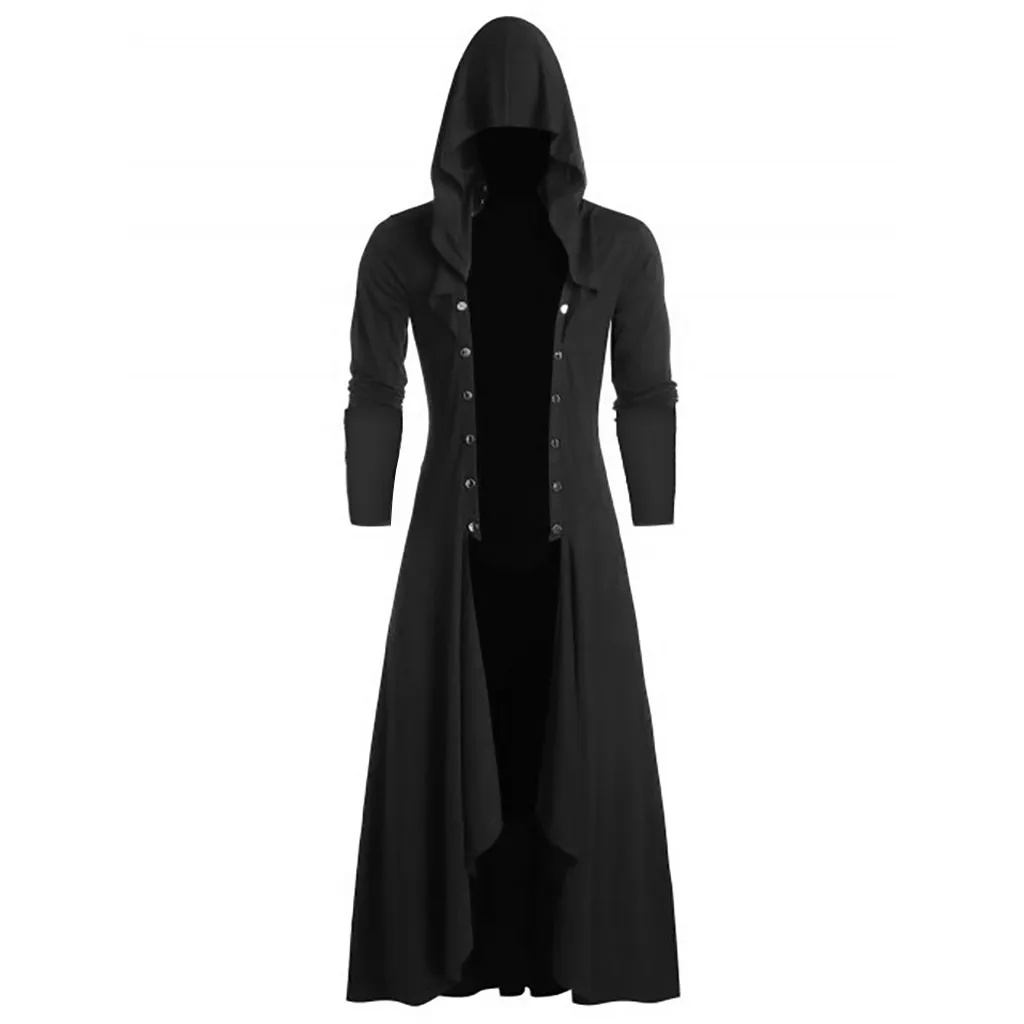 Mens Coat long Jacket Gothic Steampunk с капюшоном