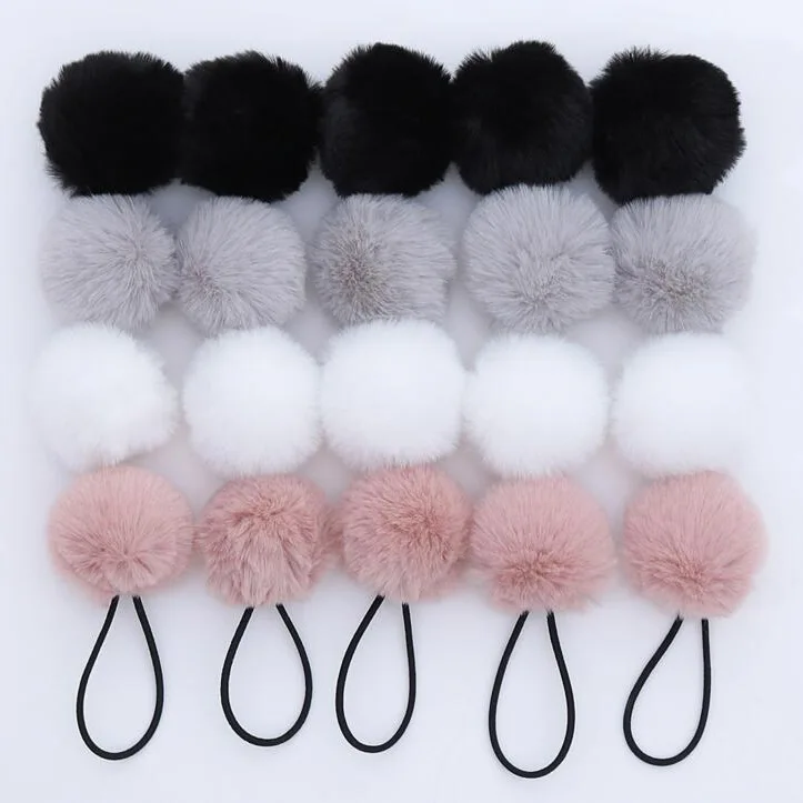 

Fashion Hair Accessories Faux Rabbit Fur Pompom Elastic Hair band for Children Girls,100 Pieces, 20 colors
