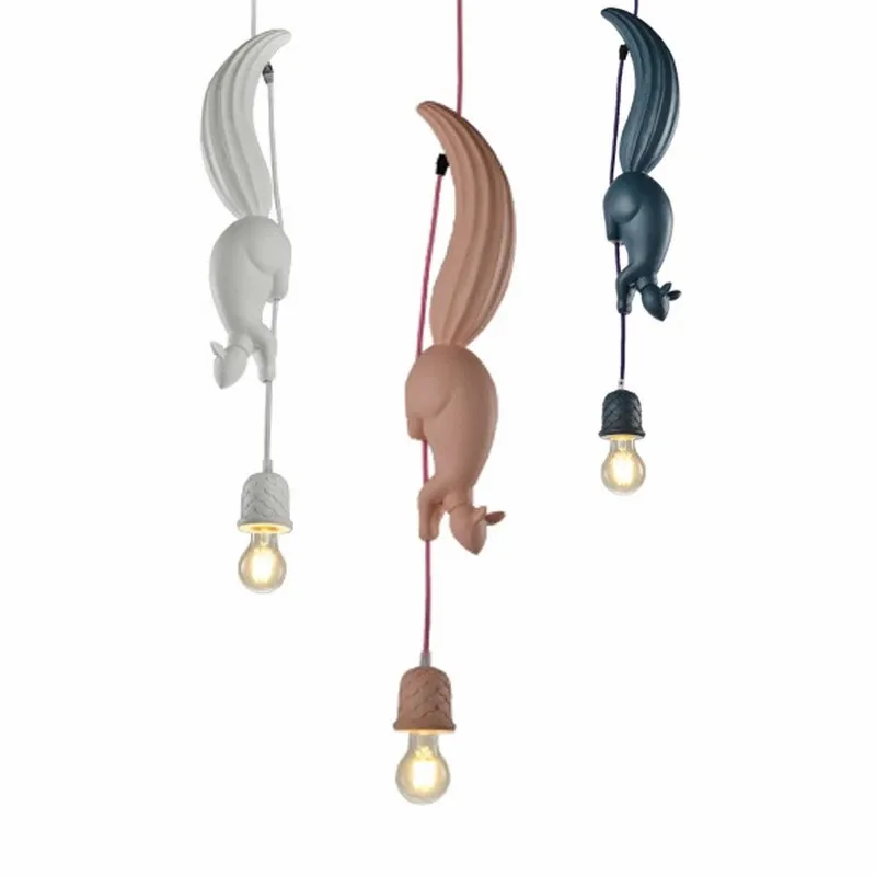 Nordic Resin Squirrel Led Pendant Lights Modern Industrial Hanging Animal Lamp for Children's Room Kitchen Loft Decor Fixtures