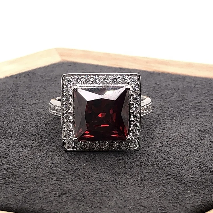 Pave Setting Cz Silver Natural Genius Red Topaz Ring For Men