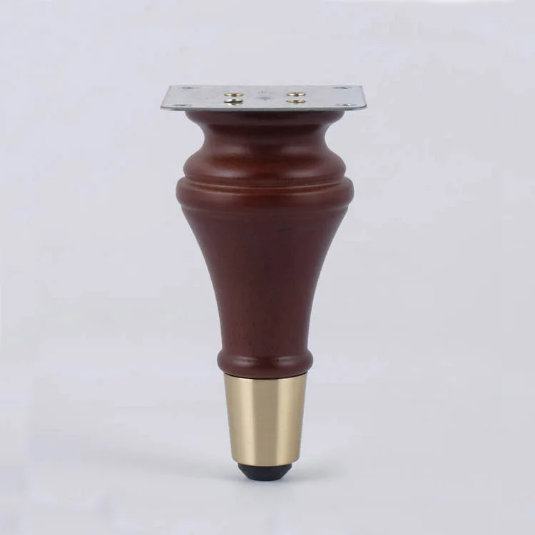 14cm Furniture Leg Oak Wooden Legs Tapered With Brass Ferrule Metal