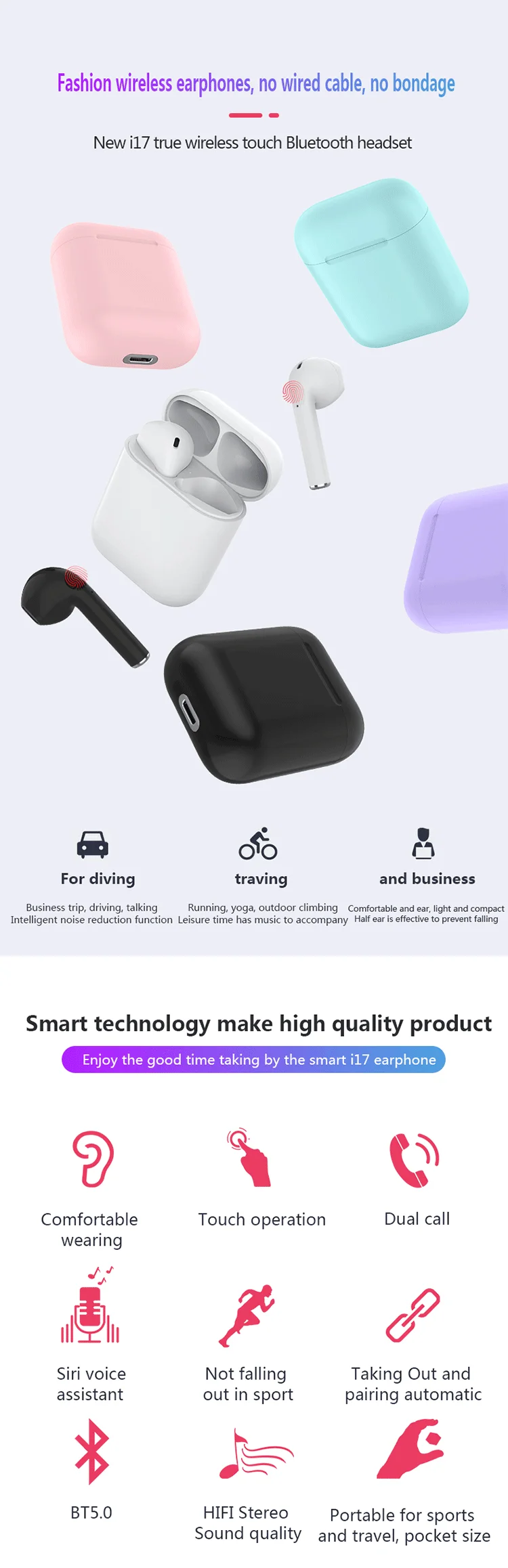 2019 New Original Custom Mini Touch Audifonos Bluetooths 5.0 Wireless i17 Earpoding Appling Airpoding I17 Tws Earphone Earbuds - ANKUX.COM