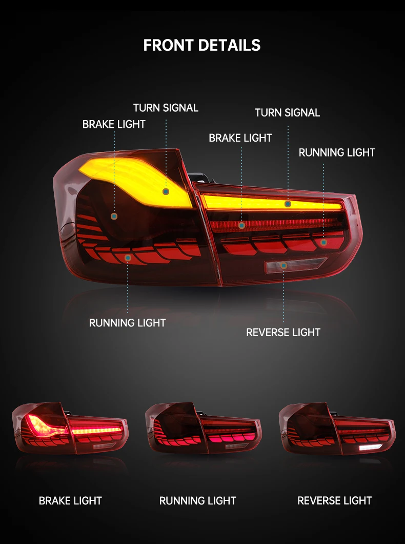 VLAND GTS Style LED Tail Lights For BMW F30 F35 Sedan & F80 M3 2012-2018 – Red Lens, Sequential Turn Signal