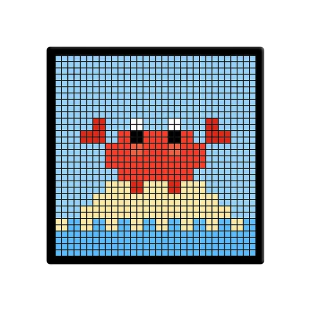 APP-controlled pixel art display showing animated weather icon and time