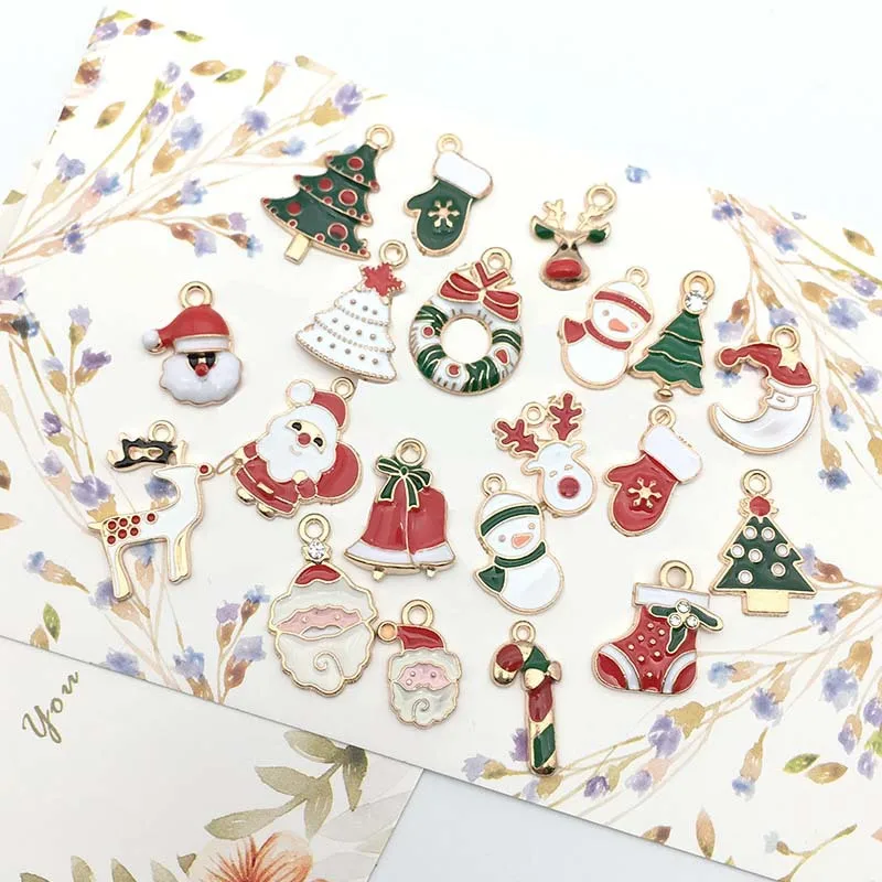 Christmas Decor Pendant Alloy Charms Mixed Enamel Ornament Party Metal 20pcs 