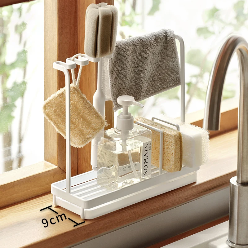 Steel Kitchen Drainage Sponge Cleaning Cloth Rack Sink Table Storage