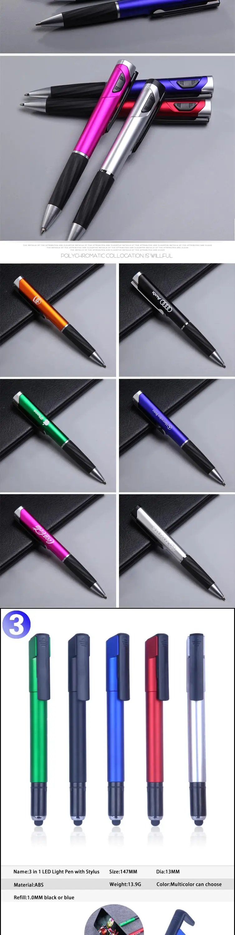 Super Quality Multifunction Led Light Up Stylus Tip Pen For Smart Phone