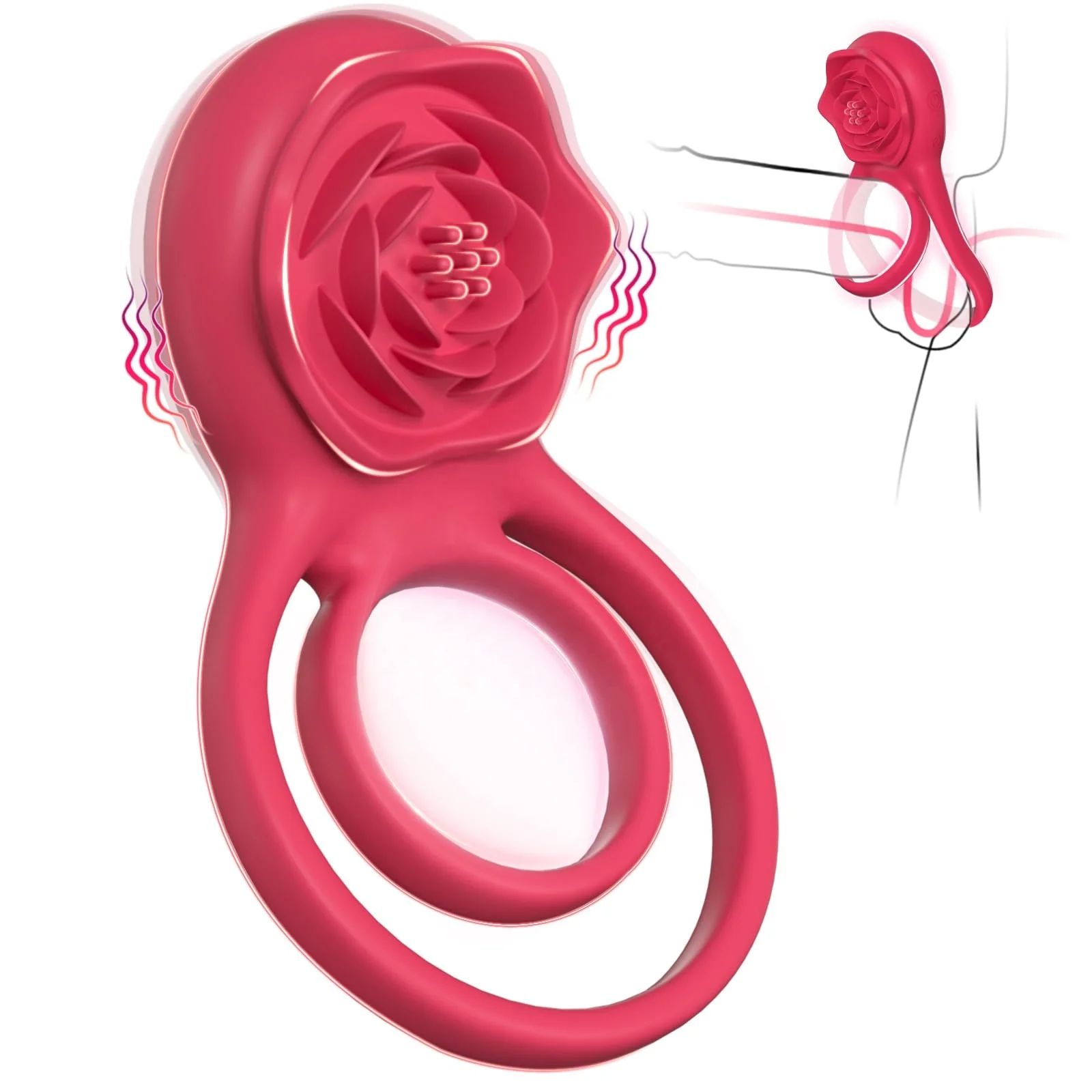 Netphi 7-Vibration Men's Vibrator Cock Ring with Rose Clitoral Stimulator  Adult Sex Toys for Couples Dildo Vibrator for Men