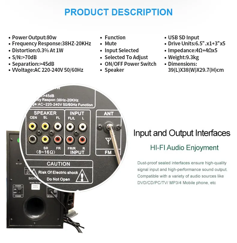 5.1 channel Home theater systems high glass Super Bass Hifi Surround Sound 5.1 speaker - ANKUX.COM