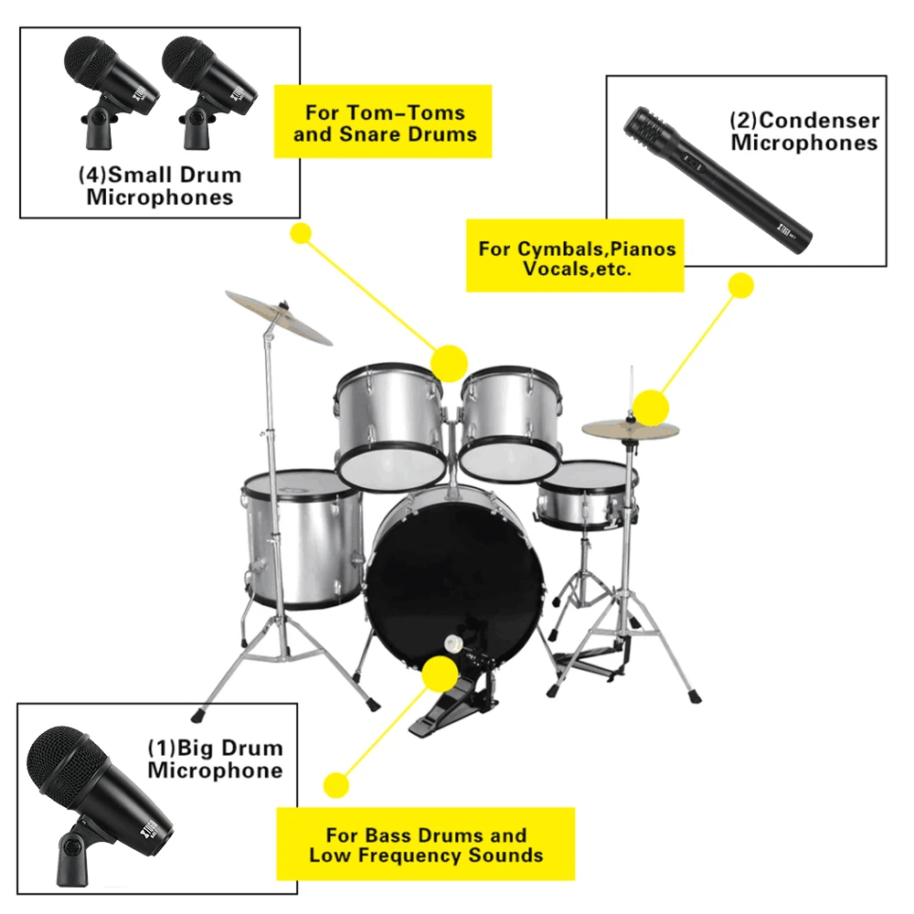 Xtuga Electronic Musical Adjustable Mic Set Instruments Drum Microphone