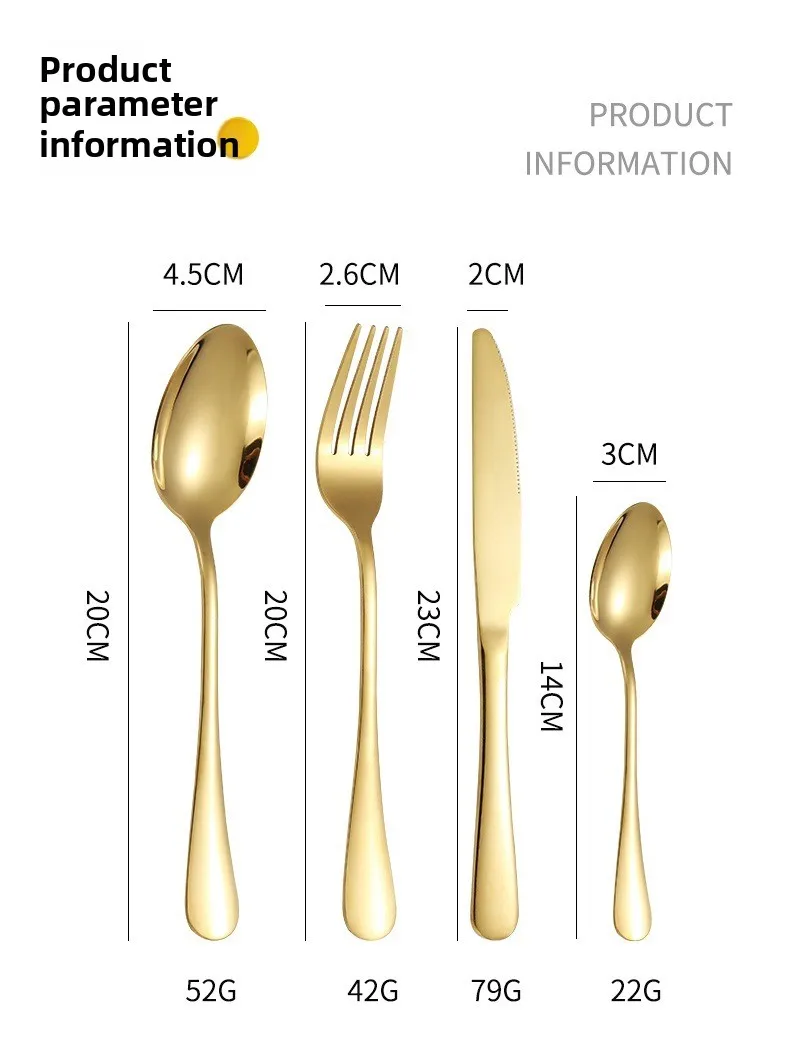 24pcs Heavy Duty Durable Stainless Steel Modern Golden Mirror Polished Steak Knife Fork Spoon Cutlery Set Stand Dishwasher Safe