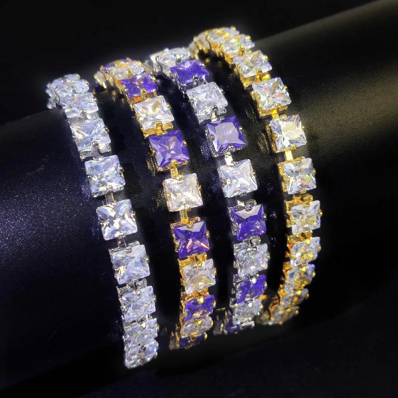 嘻哈bling女士男士方形6毫米立方氧化锆网球手链